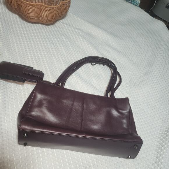 EASY SPIRIT EUC DARK WINE LEATHER SATCHEL BAG WITH CELL PHONE BAG - Picture 1 of 6